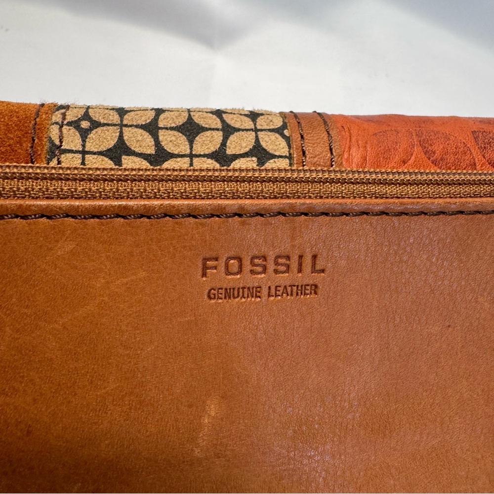 Fossil Genuine Leather Wallet Multicolor Trifold Riley Patchwork Clutch - Picture 3 of 9